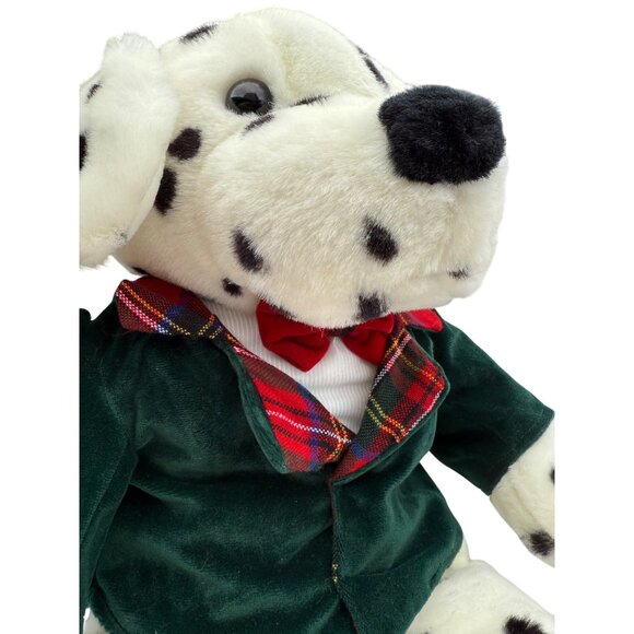 1996 Commonwealth Plush stuffed Dalmatian Xmas dog w/ green coat & red bow tie - Picture 9 of 16